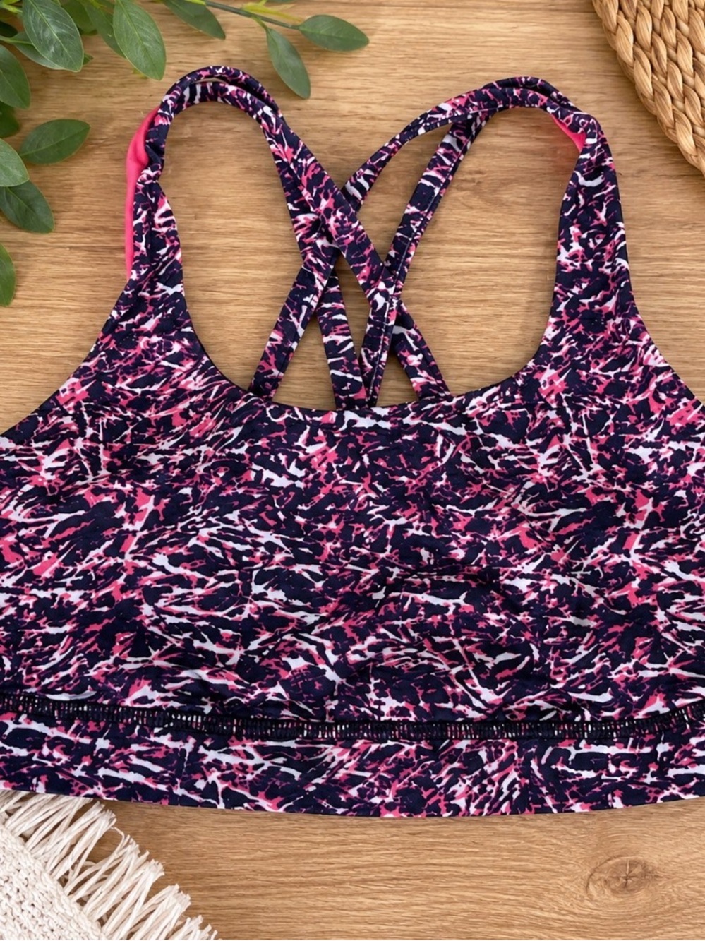 lululemon athletica Pink & Navy Printed Kids Bikini Top with Crisscross Straps